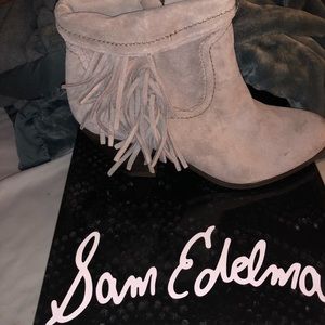 Suede Same Edleman fringe booties.
